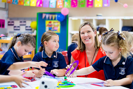 St Margaret's Prep teacher and prep students